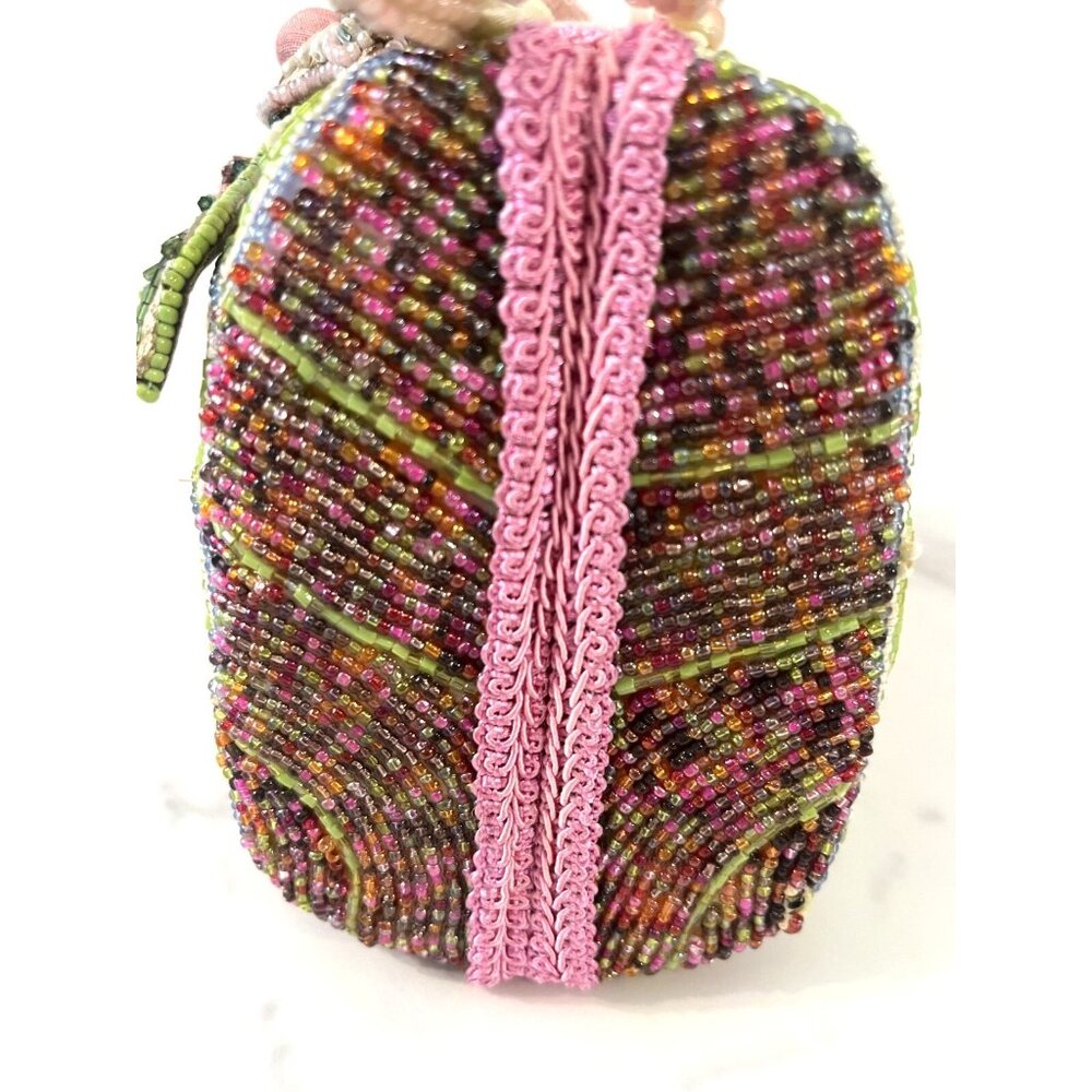 Mary Frances Beaded Floral Handbag With Intricate Embroidery Pink & Green Accent - Picture 3 of 16